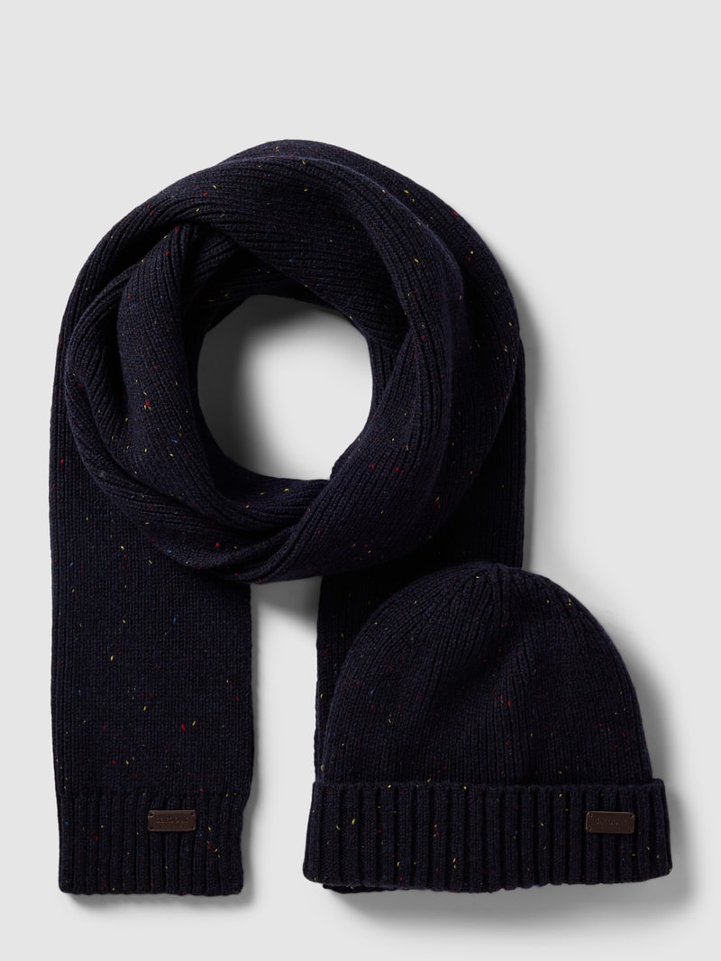 Set aus Beanie und Schal mit Geschenkbox in marineblau
