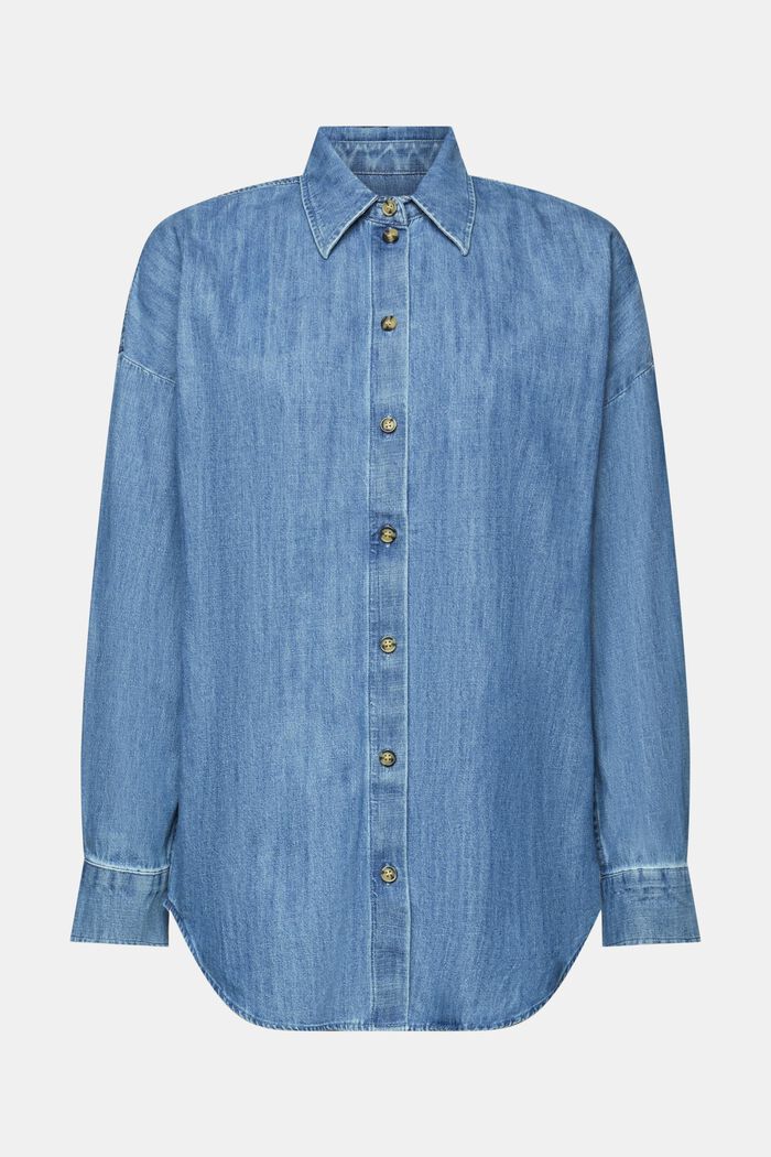 Oversized Jeans-Hemdbluse, 100 % Baumwolle