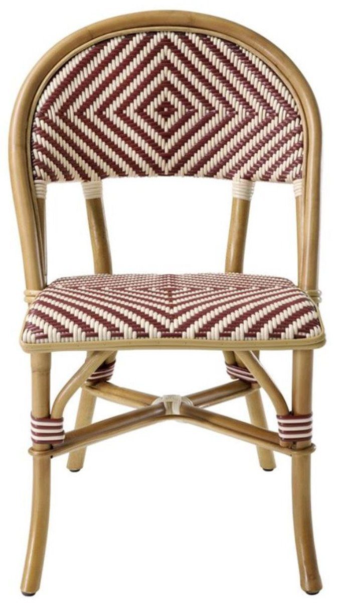 Casa Padrino Rattanstuhl Luxus Rattanstuhl Naturfarben / Burgundy / Weiß 46 x 60 x H. 83 cm - Wintergarten Möbel