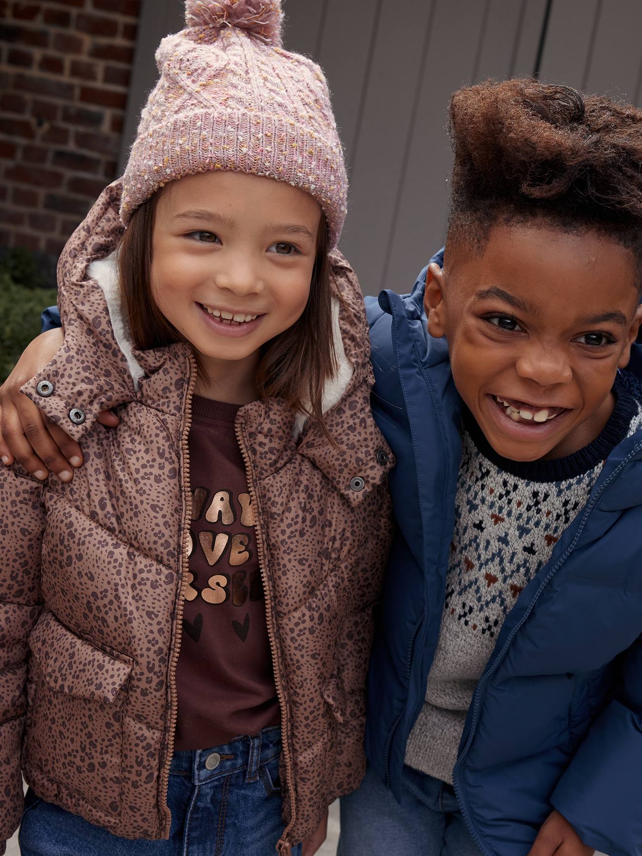 Vertbaudet Mädchen Winterjacke mit Recycling-Polyester - braun bedruckt
