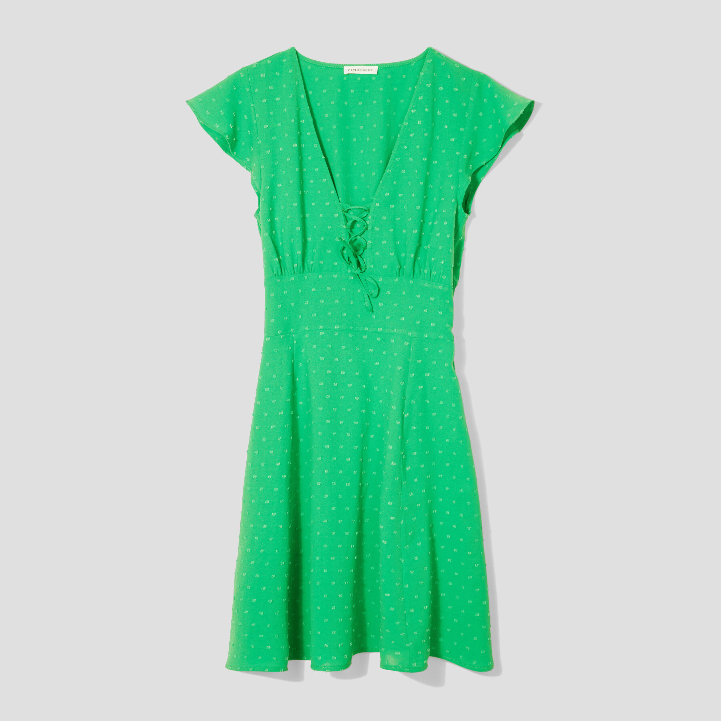 Robe patineuse manches courtes vert femme | Cache Cache