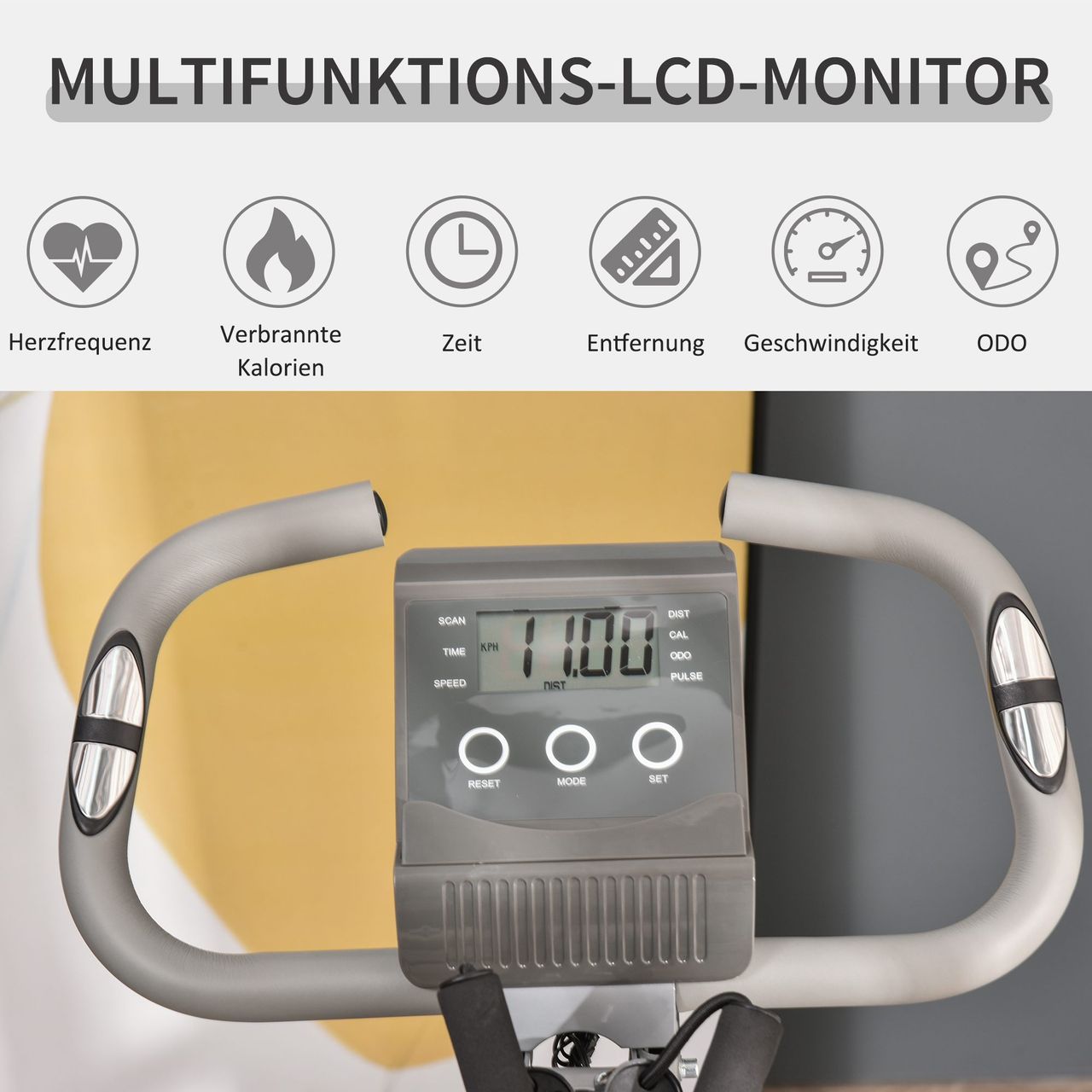 HOMCOM Heimtrainer 2-in-1 Fahrradtrainer LCD-Display klappbarer Hometrainer Grau 97x51x115 cm