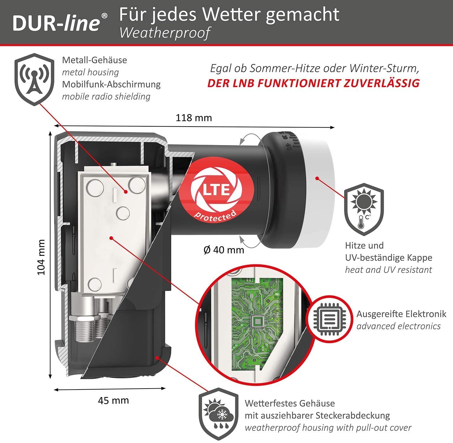 DUR-line DUR-line +Ultra Quad LNB - 4 Teilnehmer schwarz - mit LTE-Filter [ Universal-Quad-LNB
