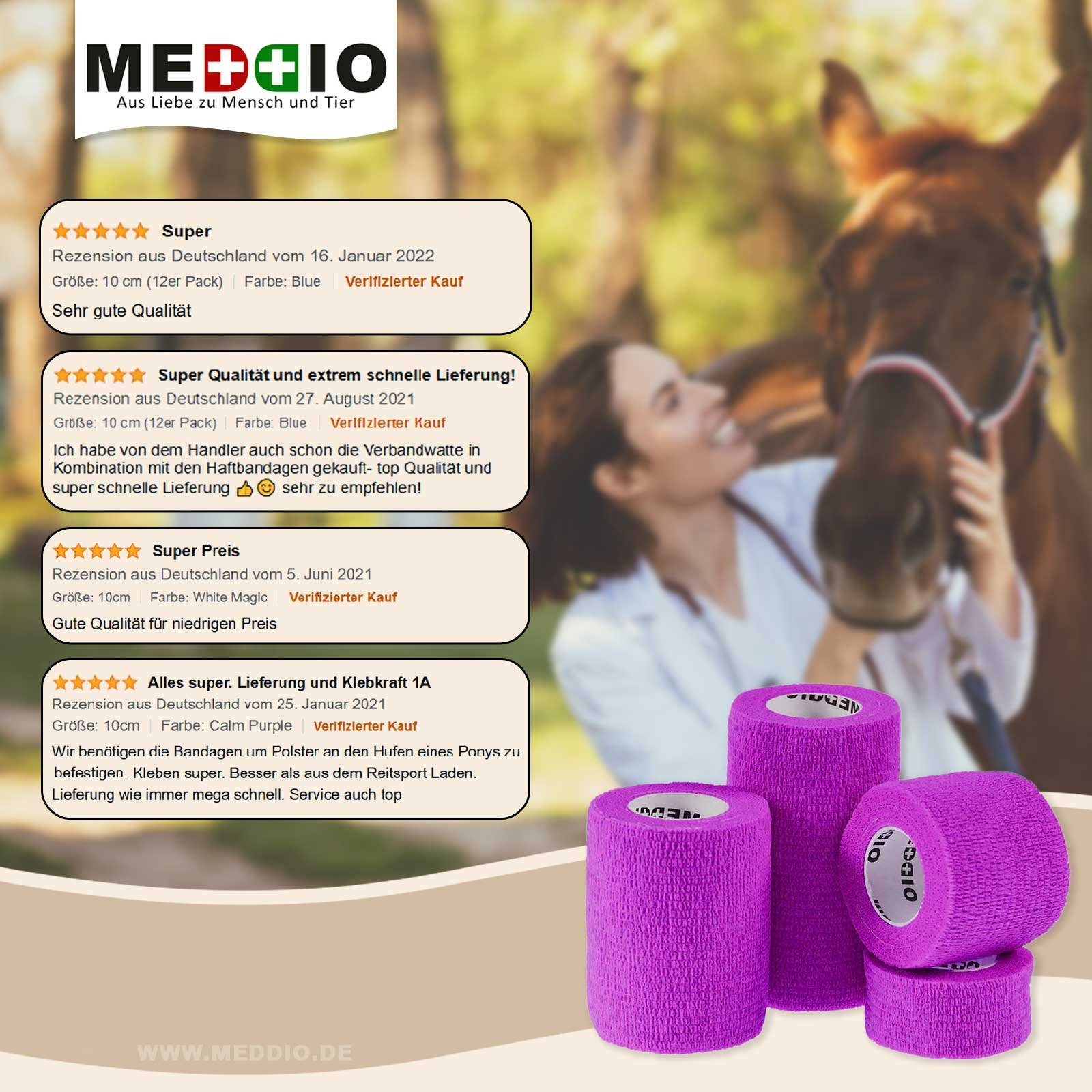 meDDio Pferdebandage 1 Haftbandage Selbsthaftende Bandage / Fixierbinde 7,5cm x 4,5m purple