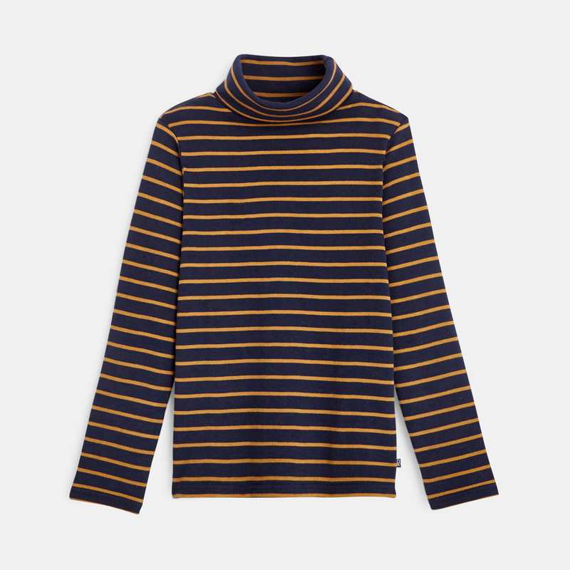 T-shirt col roulé rayé beige garçon