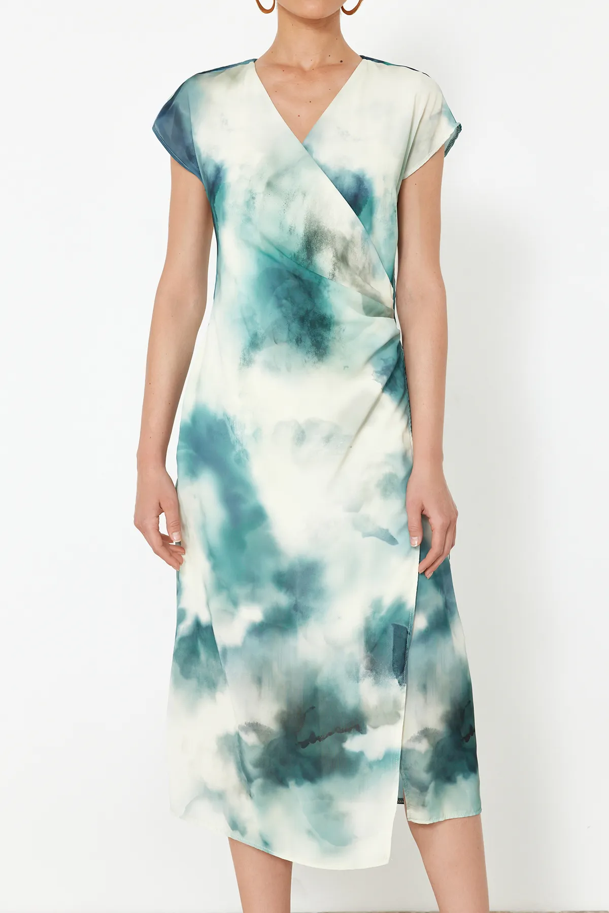 Trendyol Collection  Indigo Abstraktes A-Linien-Midikleid aus gewebtem Chiffon TWOSS24EL00888