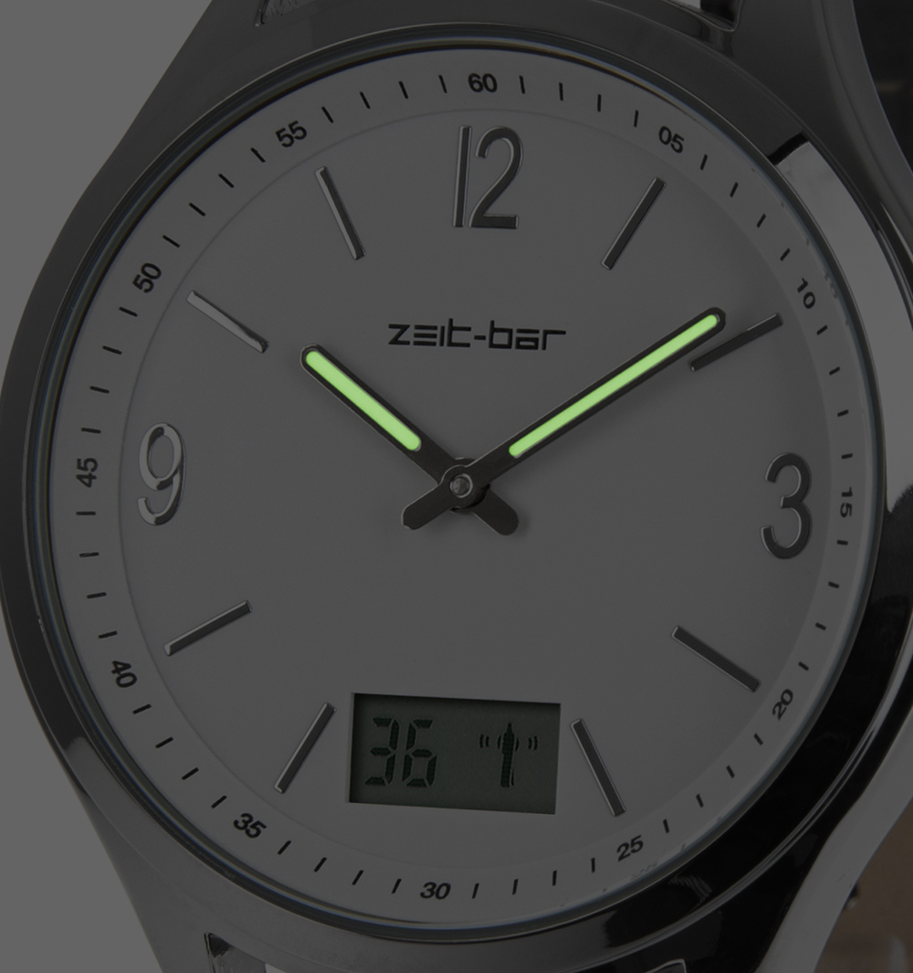 Zeit-Bar Funk-Armbanduhr Metall-Gehäuse, Leder-Uhrband