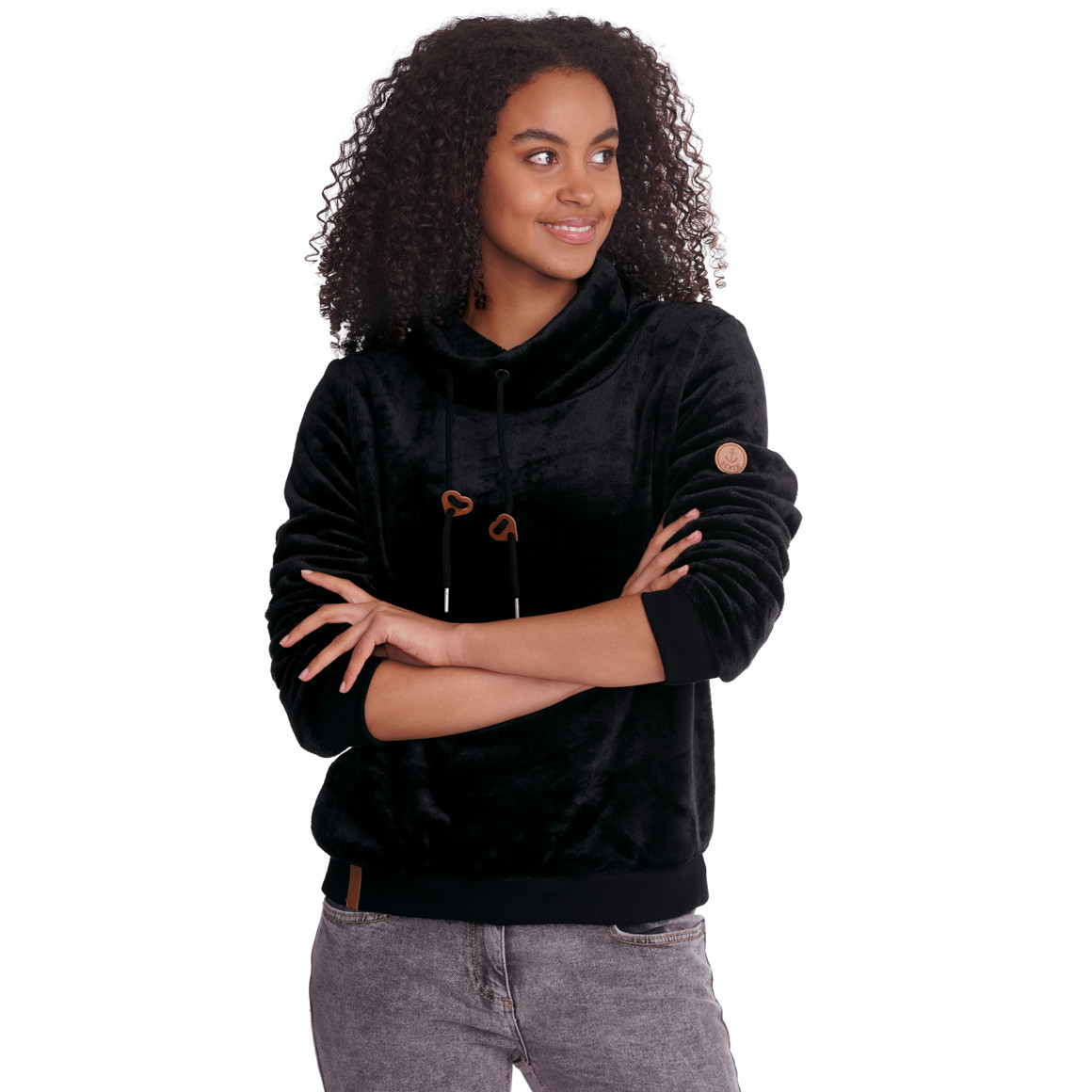 Damen Plüsch-Sweatshirt mit Schalkragen