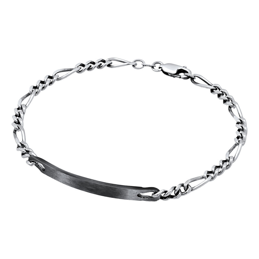 KUZZOI KUZZOI Bracelet Plaque d'identité pour homme Figaro Discreet Classic en argent st Bracelet