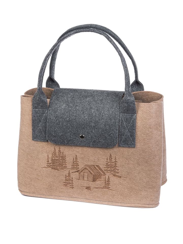 GMD Living Filztasche Waldhütte mit schöner Lasergravur in hellbraun günstig kaufen 26 cm