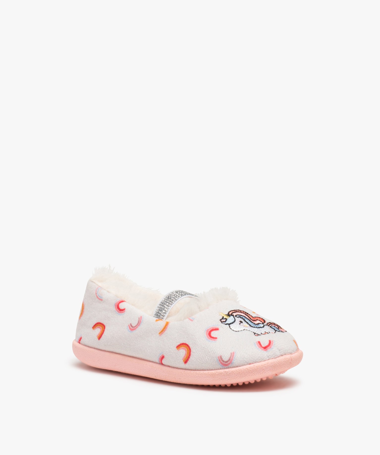 Chaussons fille ballerines en velours brodés licorne beige | GEMO