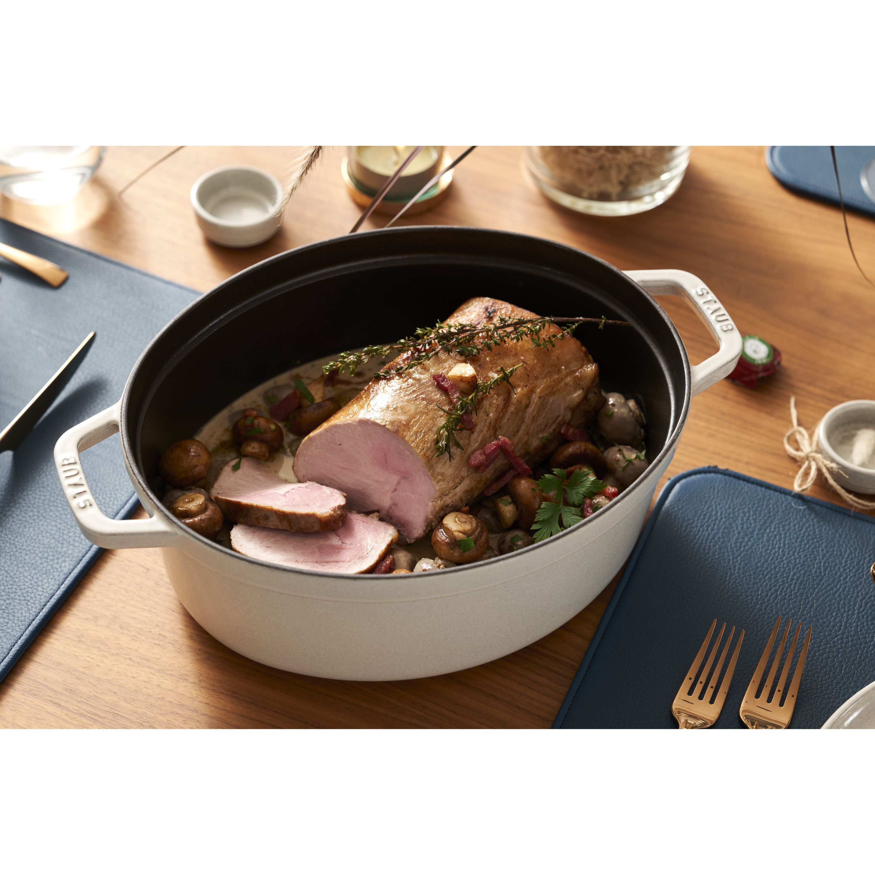 Cocotte 31 cm, oval, Weisser Trüffel, Gusseisen