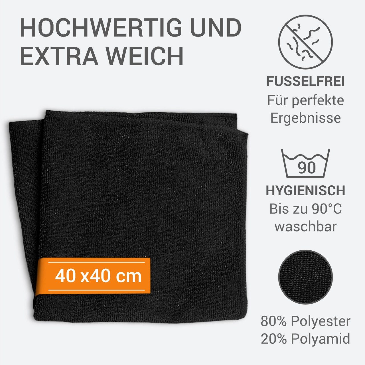 Betriebsausstattung24 Universaltuch (fusselfrei und frotteeartig) Mikrofasertuch (Polyester, 40x40 cm, 10er-Set, hygienisch auf 90° waschbar)
