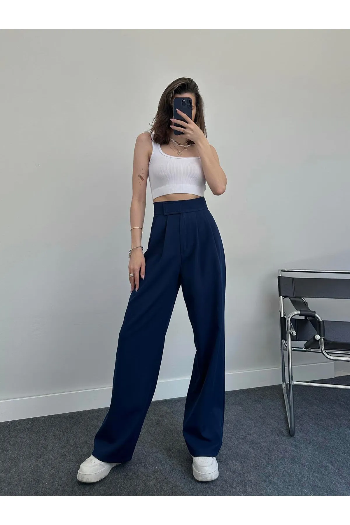 My Blog  Marineblaue Redkit-Palazzo-Hose mit Klettverschluss für Damen