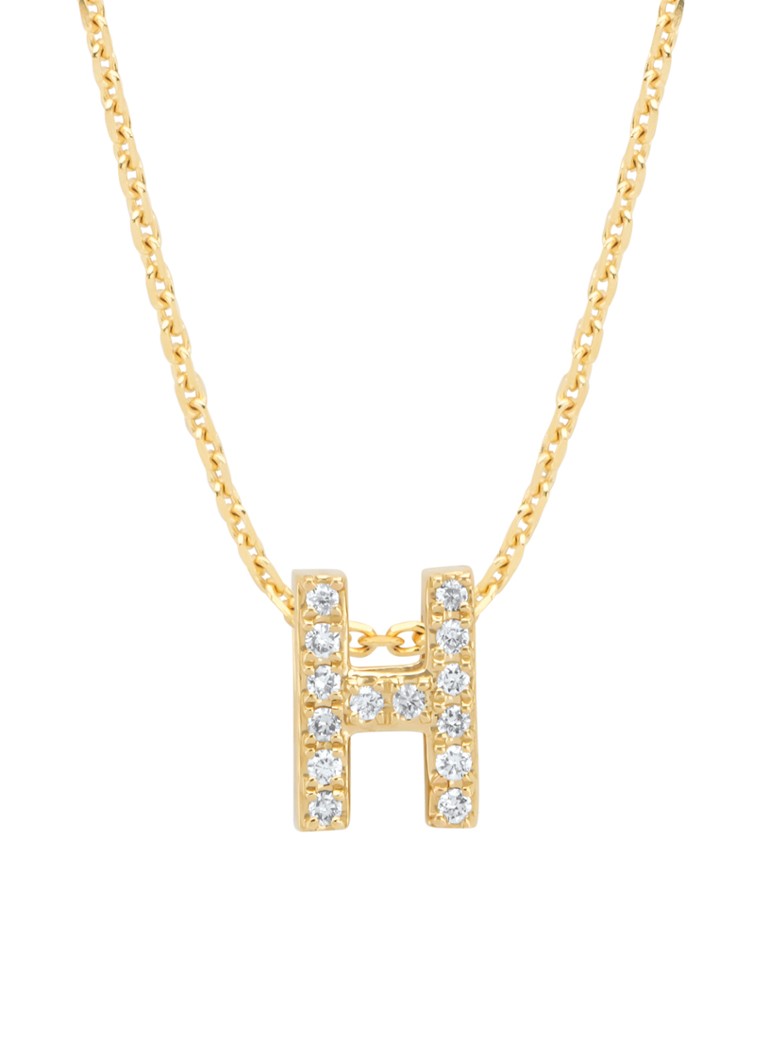 Pandantiv cu vârf de diamant din aur galben, diamant de 0.05ct, alfabet