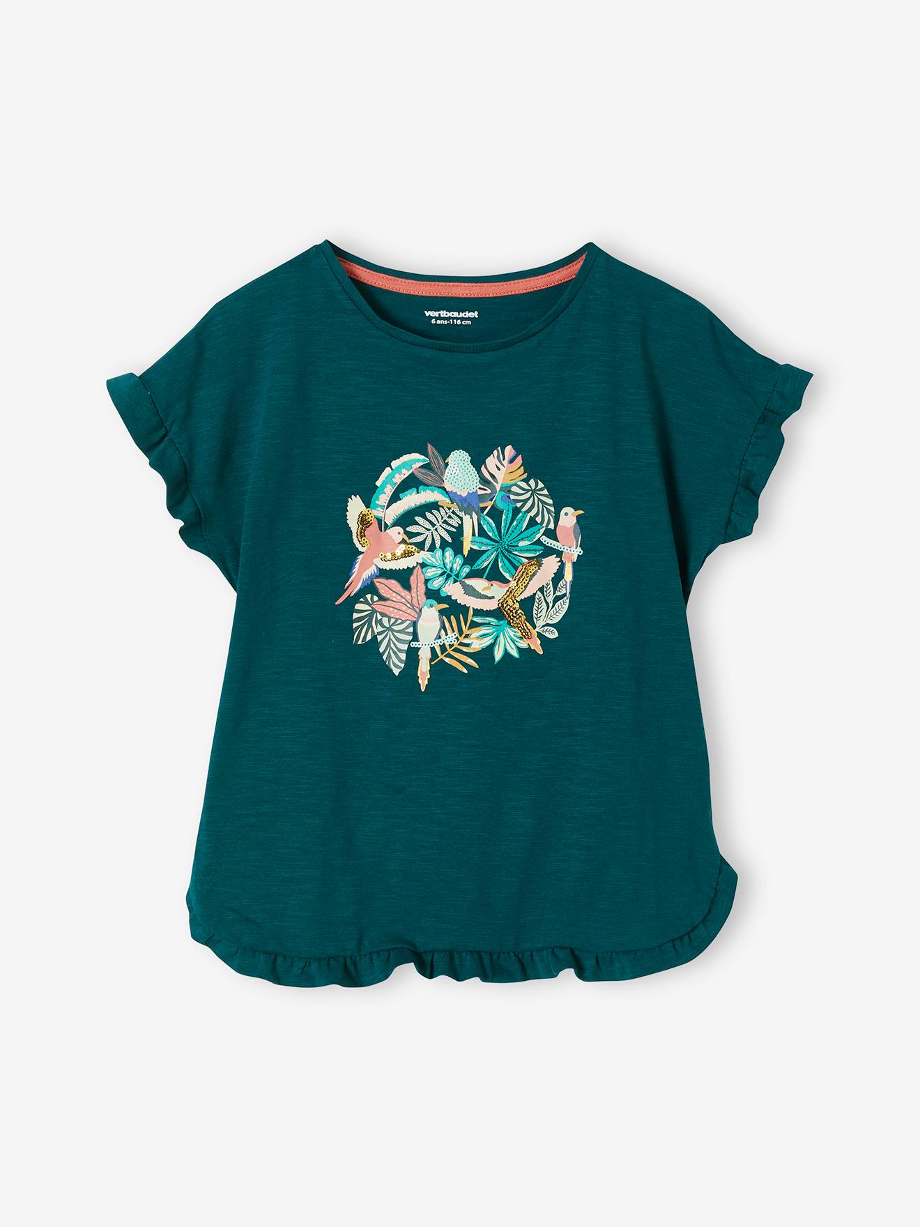 Tee-shirt volanté motif à sequins fille vert