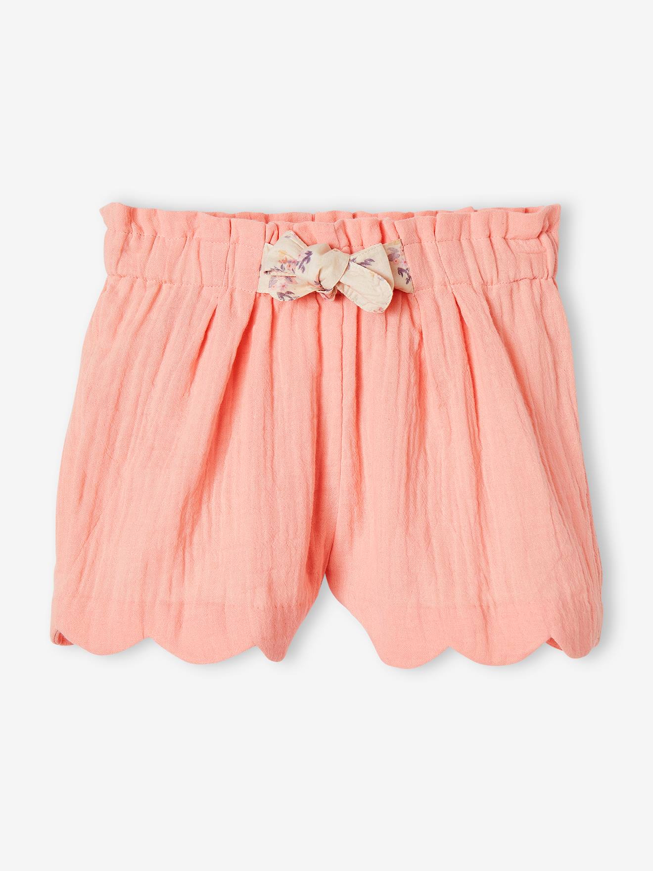 Short en gaze de coton fille finitions écailles bleu