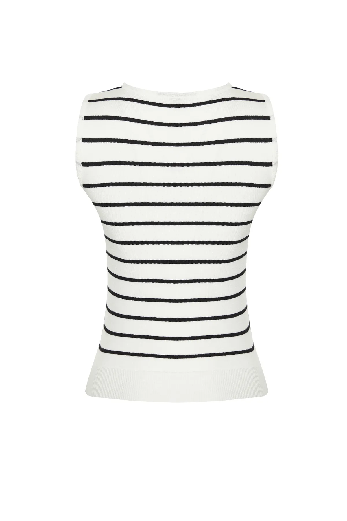 Trendyol Collection  Ecru Premium-Garn/Spezialgarn, gestreifte Strickbluse mit Polokragen TWOSS24BZ00387
