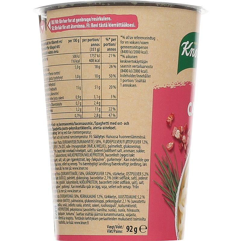 Knorr Carbonara snack pot 92 g Knorr
