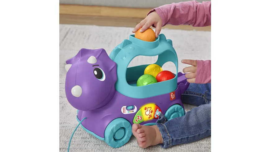 Fisher-Price Bällespaß Nachzieh-Dino, Dinosaurier Motorik-Spielzeug