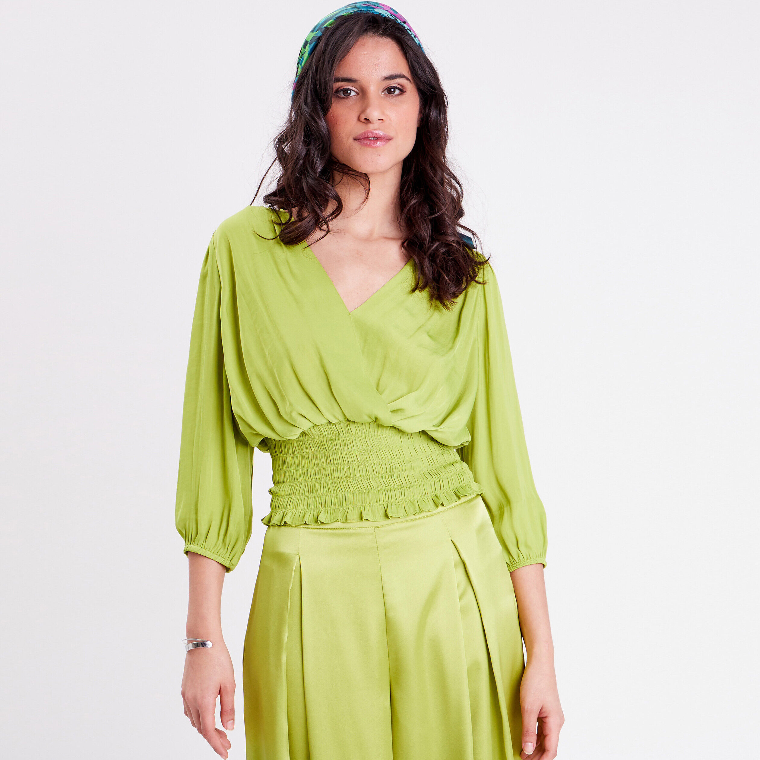 Blouse manches 3/4 vert anis femme | Cache Cache