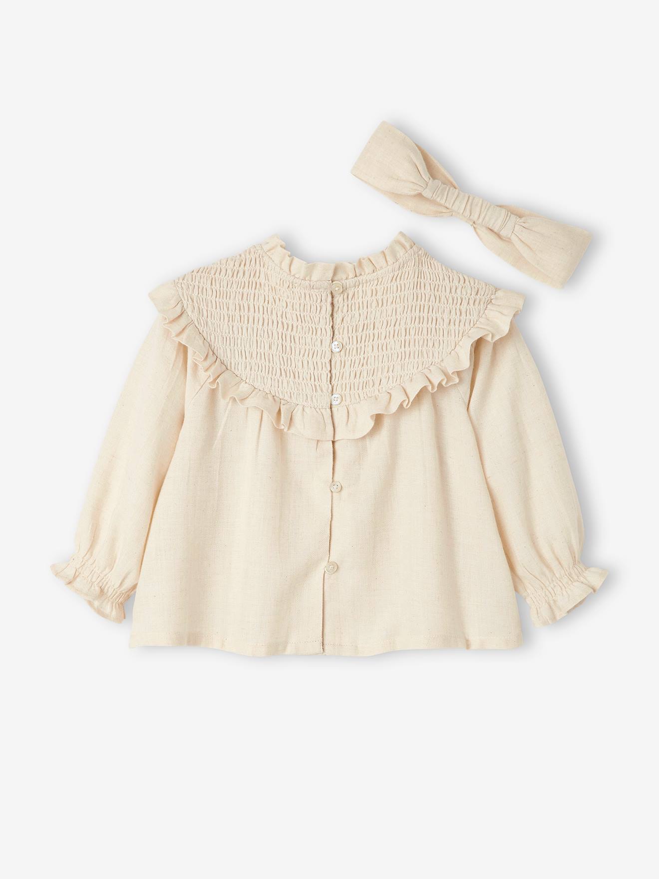 Blouse à smocks bébé et son bandeau assorti lilas