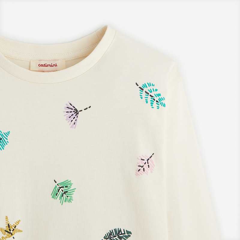 T-shirt blanc cassé à motifs pour fille en coton Catimini