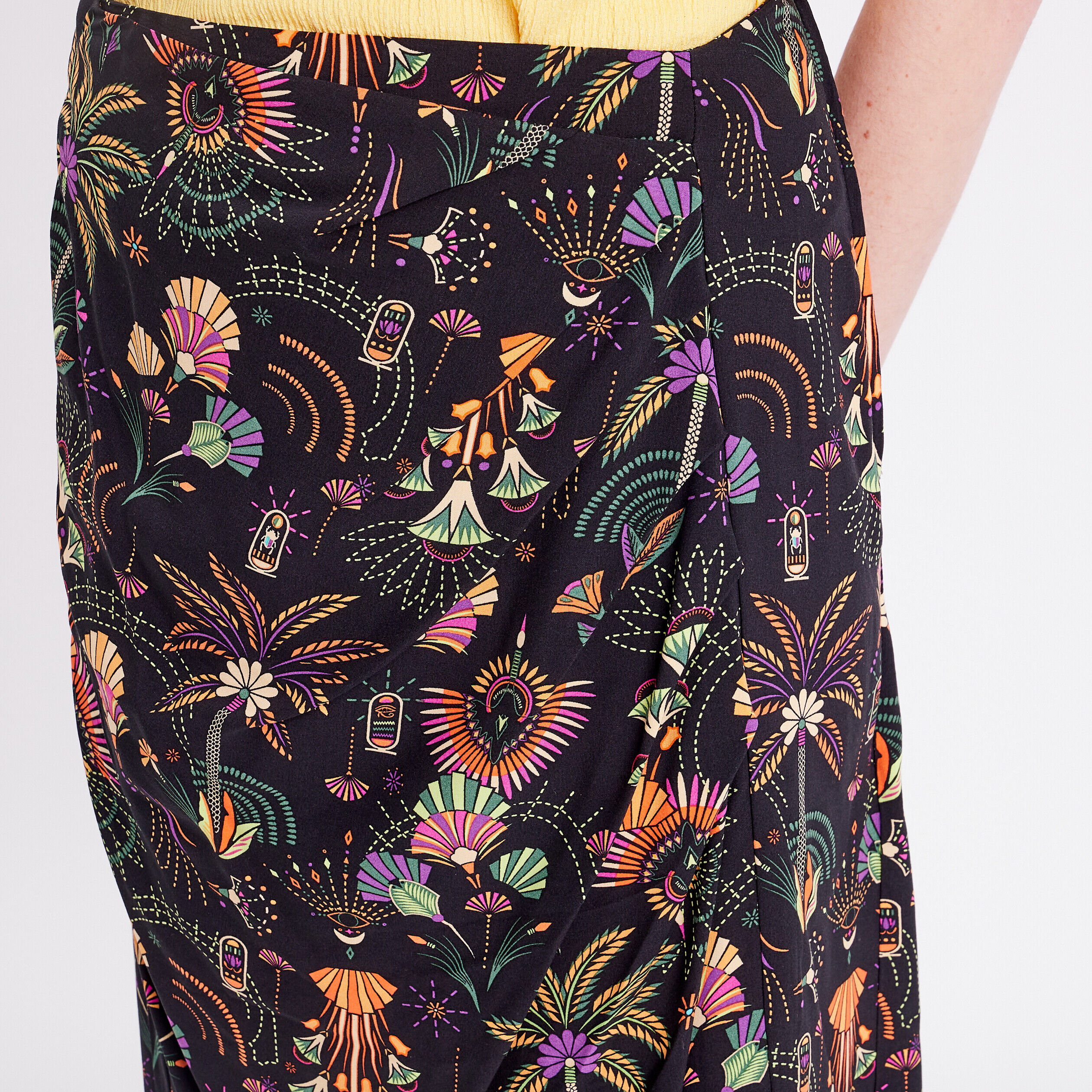 Jupe droite fluide fendue noir femme | Cache Cache