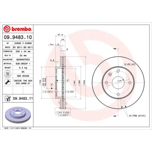Bremsscheibe Brembo Vorderachse  2 Stück 09.9483.11 - ATU