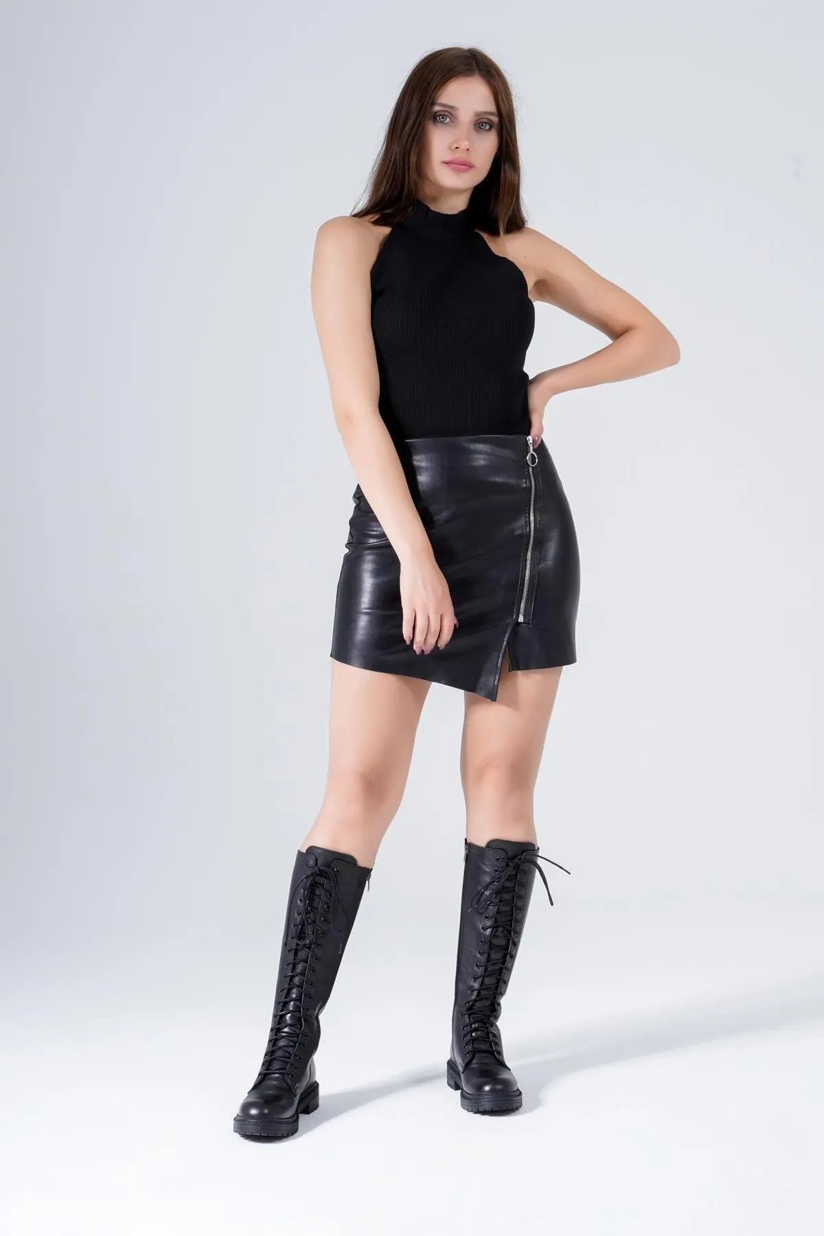 CZ London  Lange Schnürstiefel für Damen aus echtem Leder für den Winter mit rutschfester Sohle