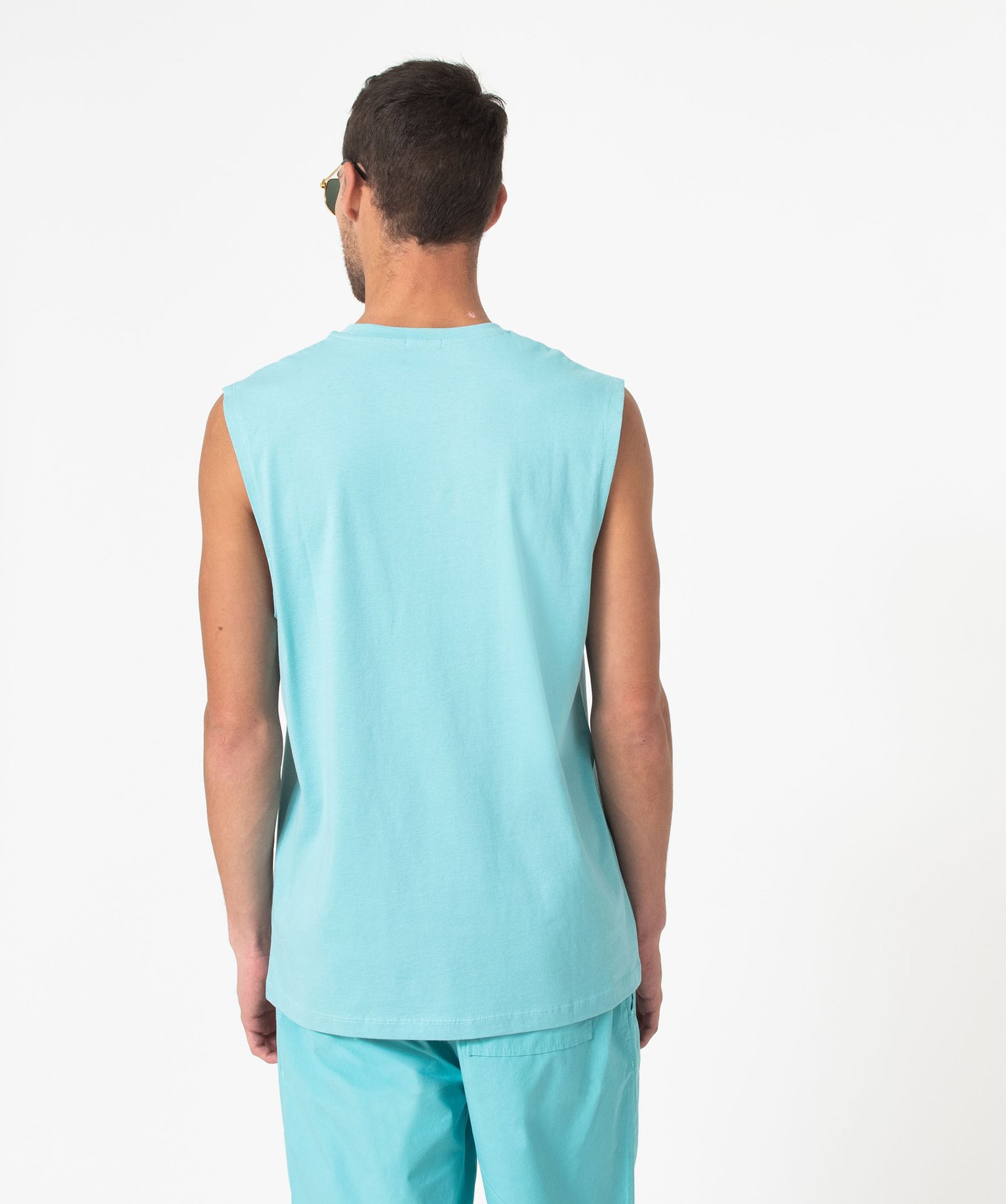 Débardeur large en coton homme turquoise | GEMO