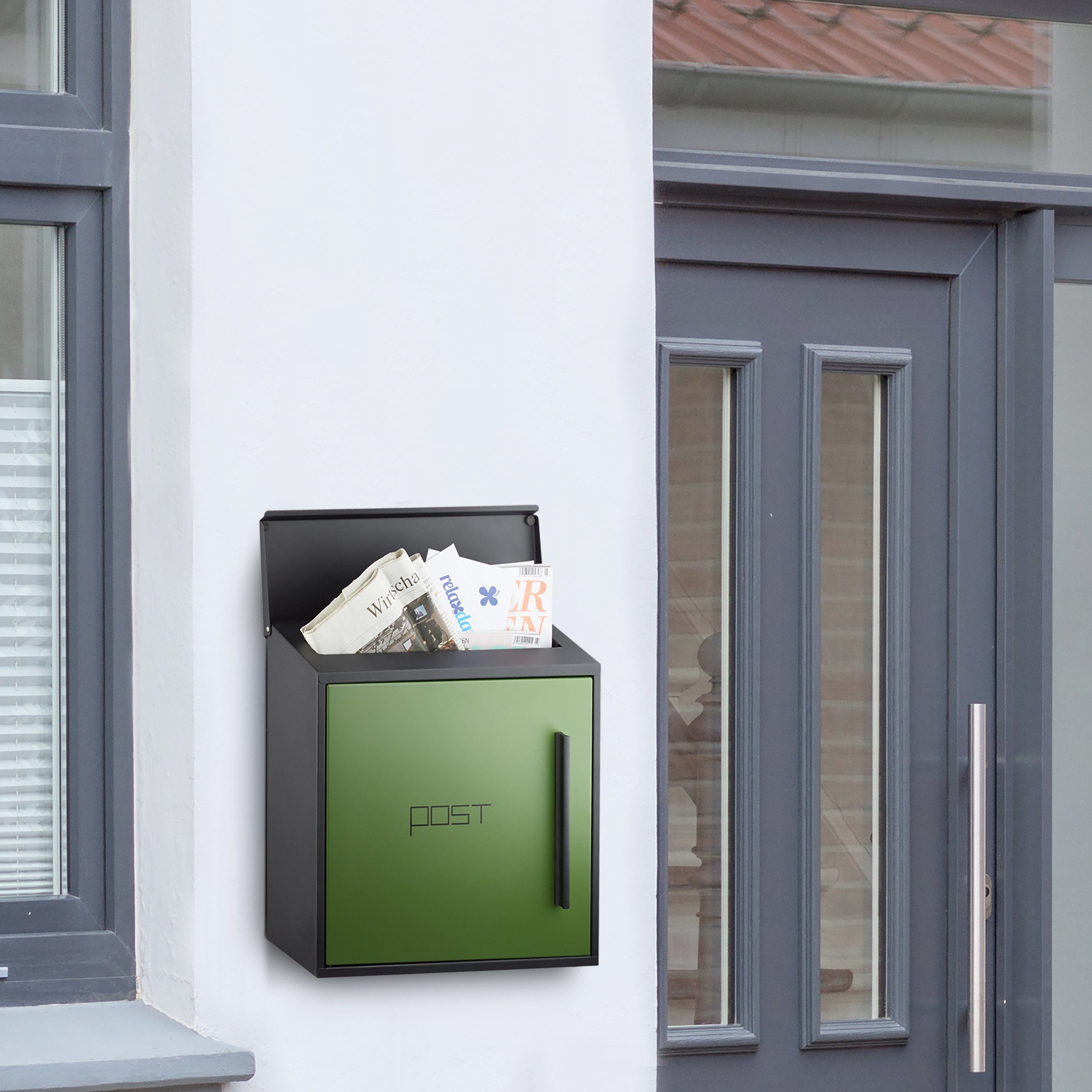relaxdays Briefkasten Briefkasten modern, Schwarz-Grün