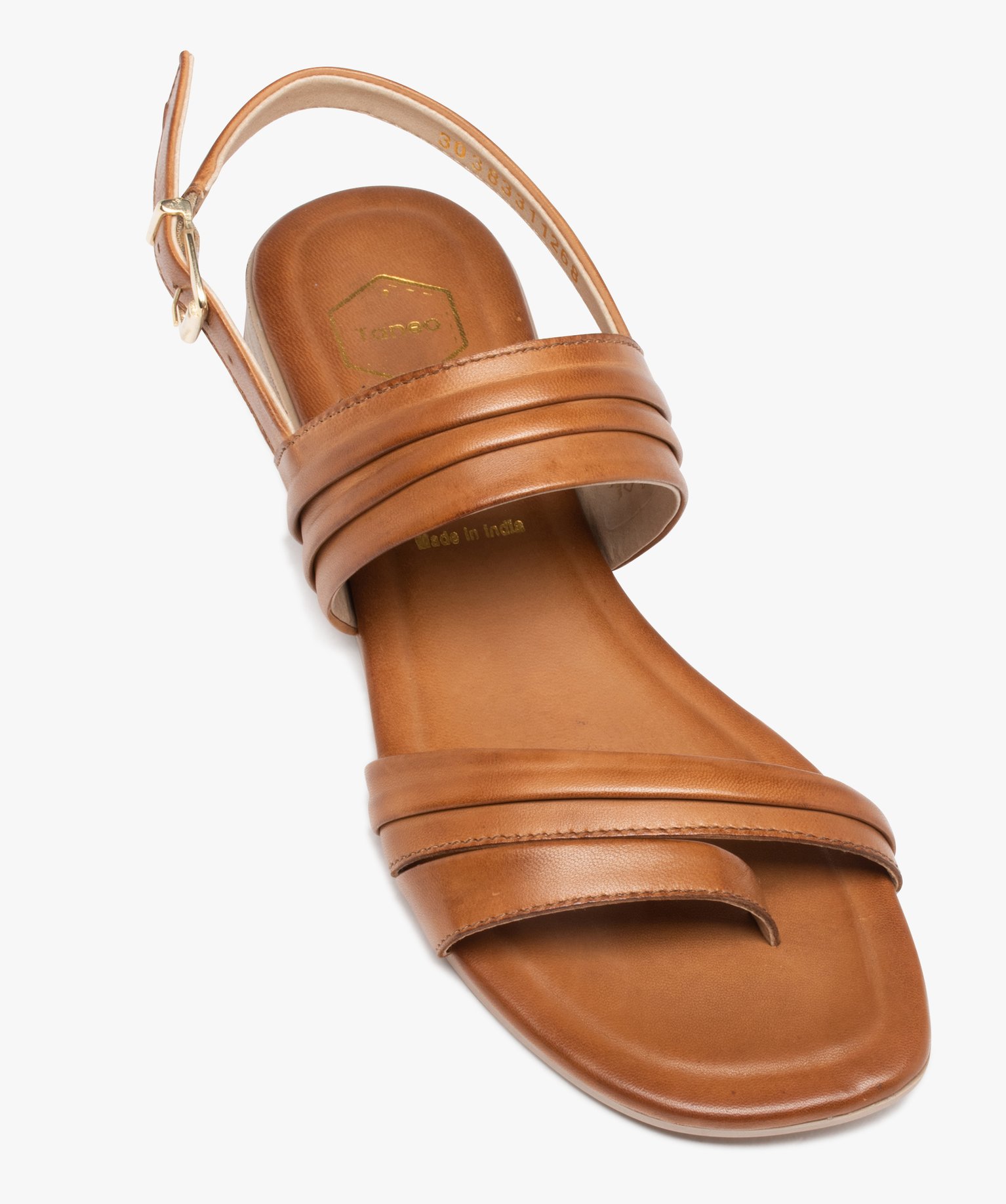Sandales femme à talon plat et brides en cuir uni - Tanéo marron | GEMO