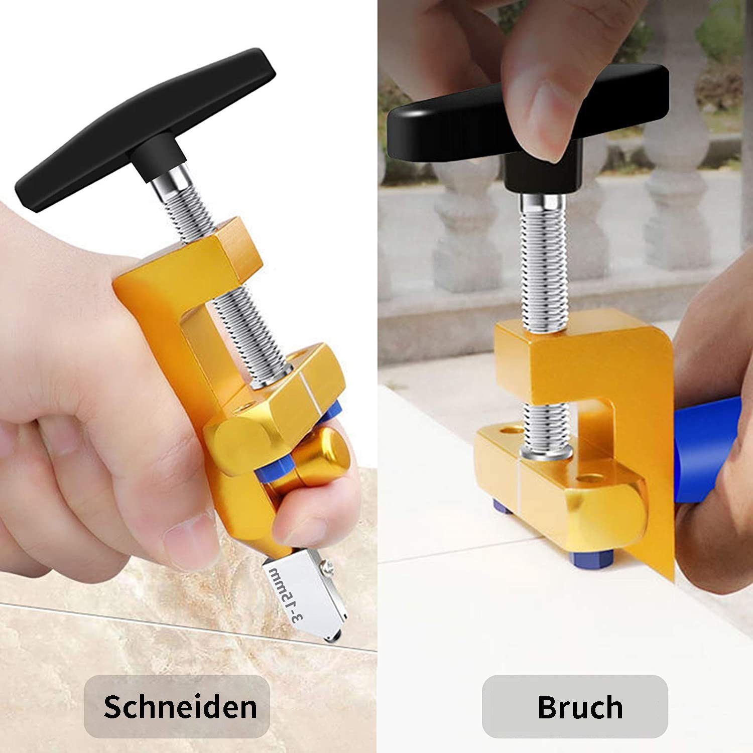 flowgoer Fliesenschneider 2-in-1 professioneller Glas- und Fliesenschneider, 1-tlg., Mit 2 Hartmetall-Schneidköpfen (3-15 mm) und 4 Kontaktfüßen