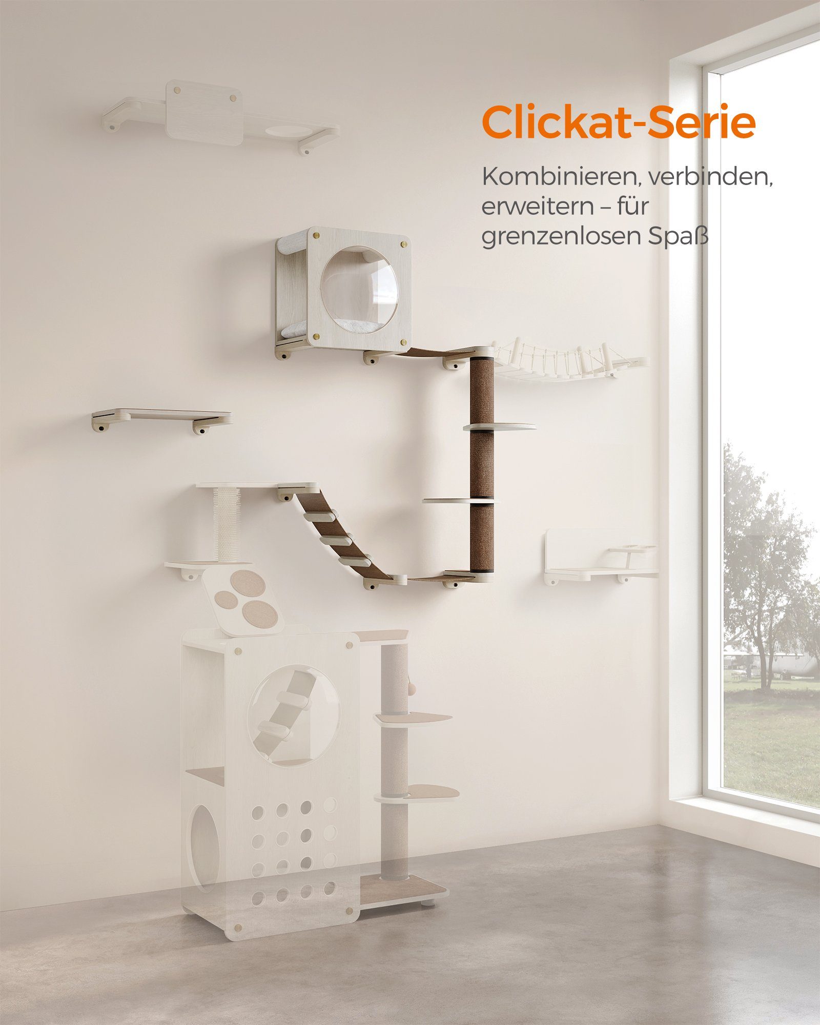 FEANDREA Katzen-Kletterwand, Kratzbaum Clickat Oasis Katzenmöbel 5er Set, waschbar