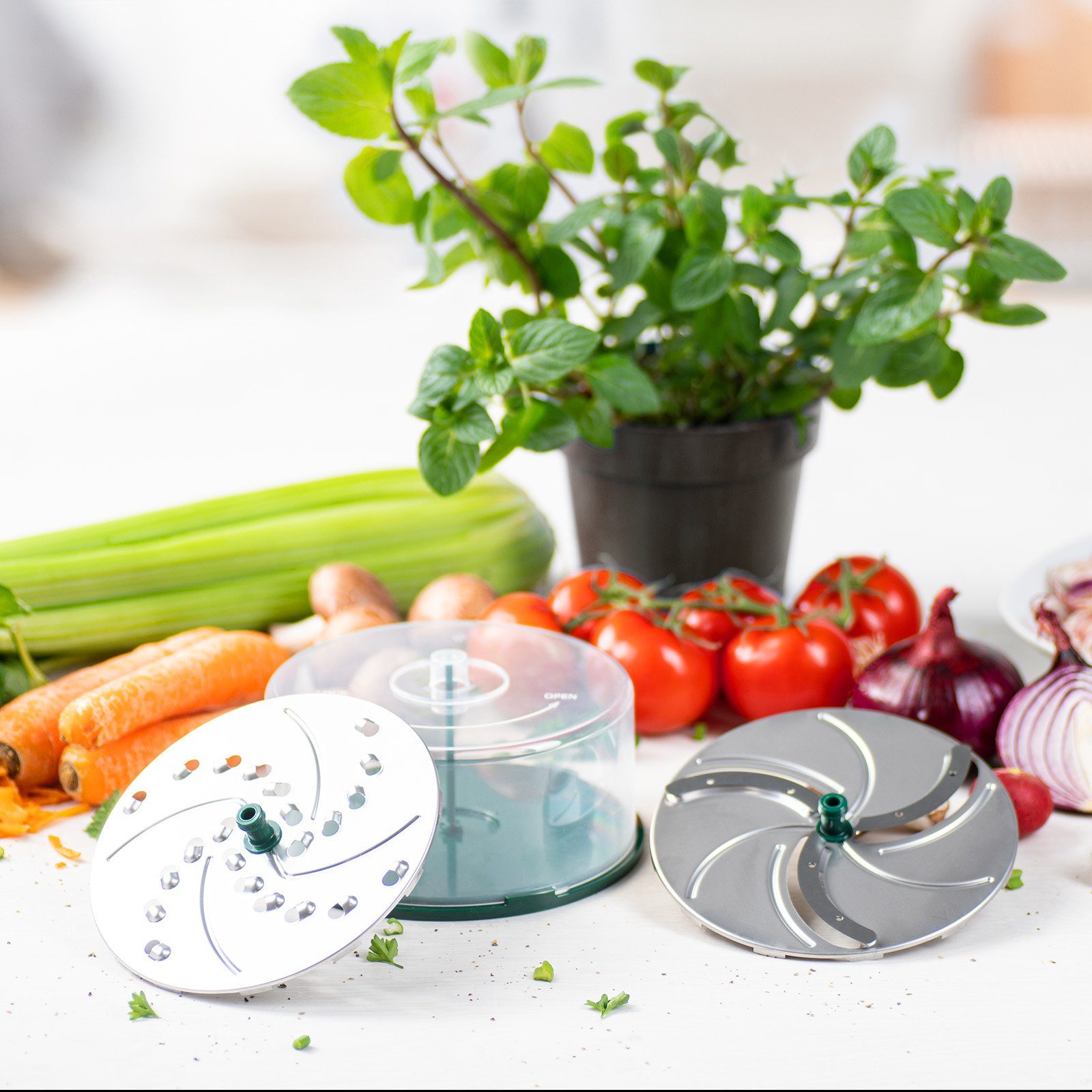 Genius Gemüseschneider Nicer Dicer Pegasus manueller Food Processor Set 16-tlg., PRAKTISCH, ARBEITSERLEICHTERUNG, G-NOX-QUALITÄT, OHNE STROMKABEL