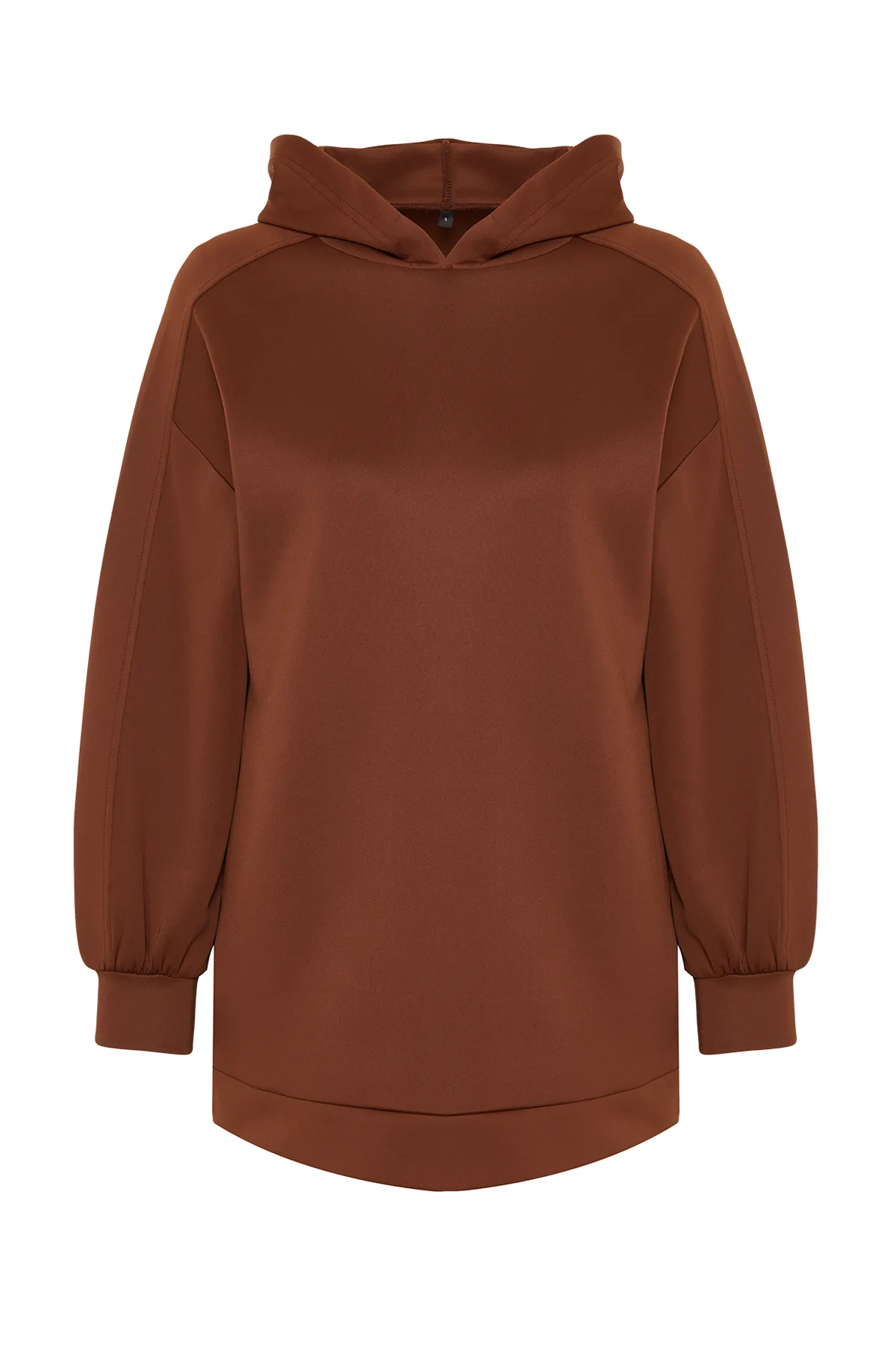 Trendyol Modest  Braunes, weit geschnittenes, übergroßes Sweatshirt aus Scuba-Strick mit Kapuze und Taschen TCTAW22TW0151