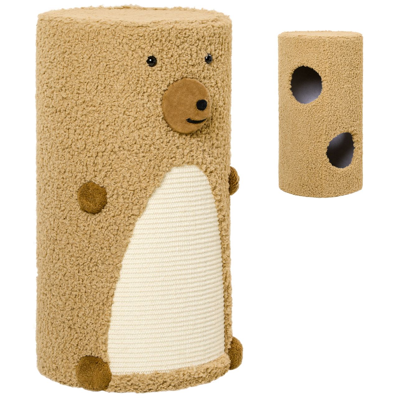 PawHut Kratztonne Höhe 66 cm, Kratzturm mit 2 Höhlen, Katzentonne mit Kratzbrett