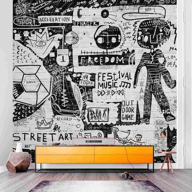 Bilderdepot24 Mustertapete Graffiti Optik Abstrakt Graffiti Art Schwarz Weiß Modern Street Art, Glatt, Matt, (Inklusive Gratis-Kleister oder selbstklebend), Jugendzimmer Flur Büro Wohnzimmer Fototapete Vliestapete Wandtapete