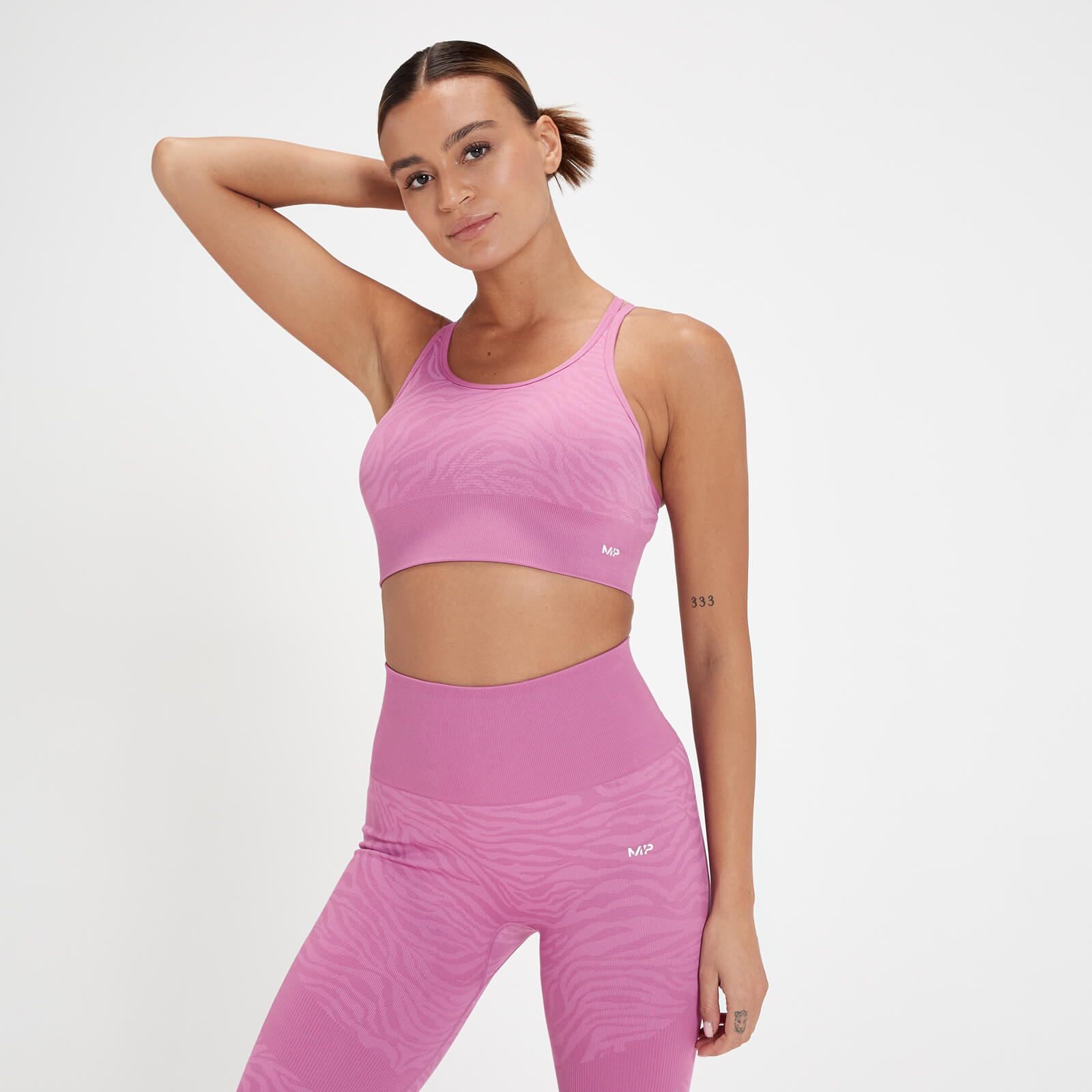 Brassière de sport sans coutures MP Tempo pour femmes – Rose fleur zébré