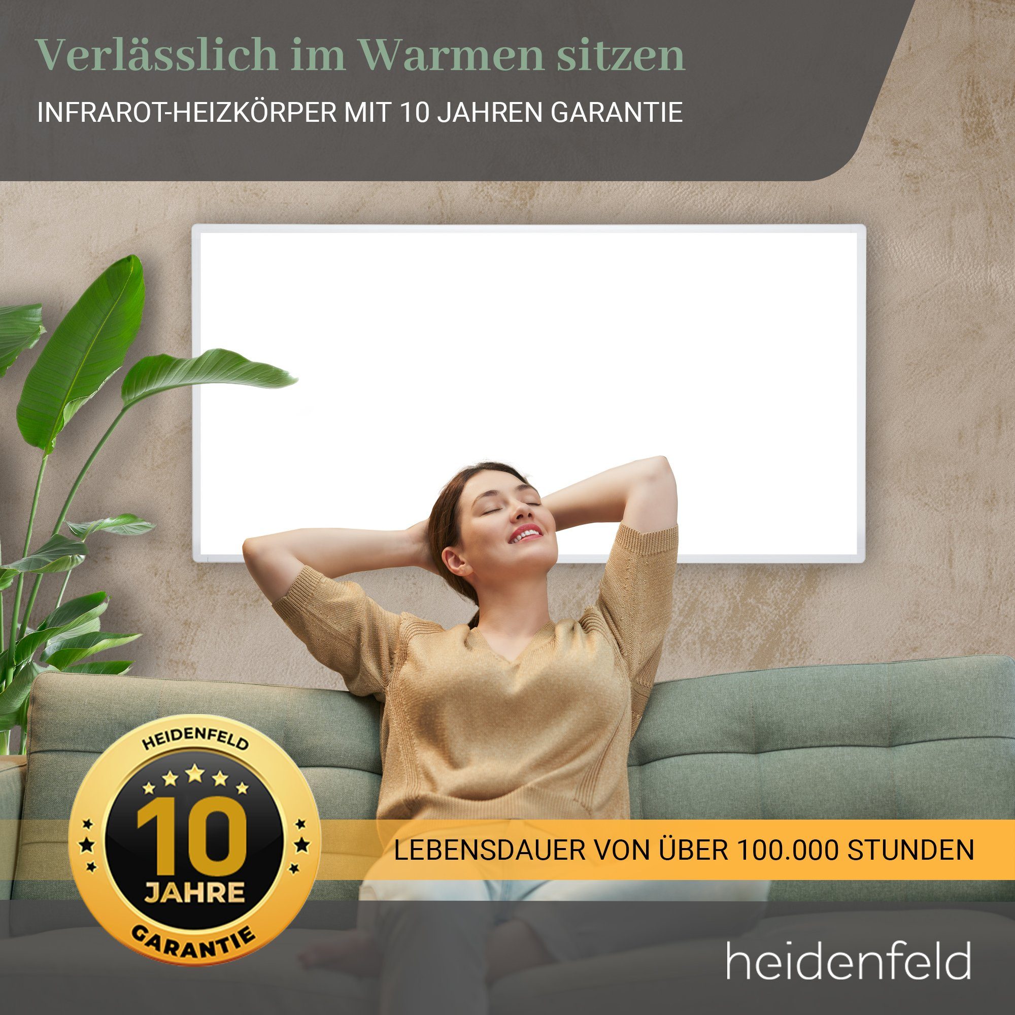 Heidenfeld Infrarotheizung 300 - 1200 W Wand Elektroheizung HF-HP100-2 - 10 J. Garantie, App-Steuerung - Infrarot Wandheizung Heizkörper Elektroheizkörper