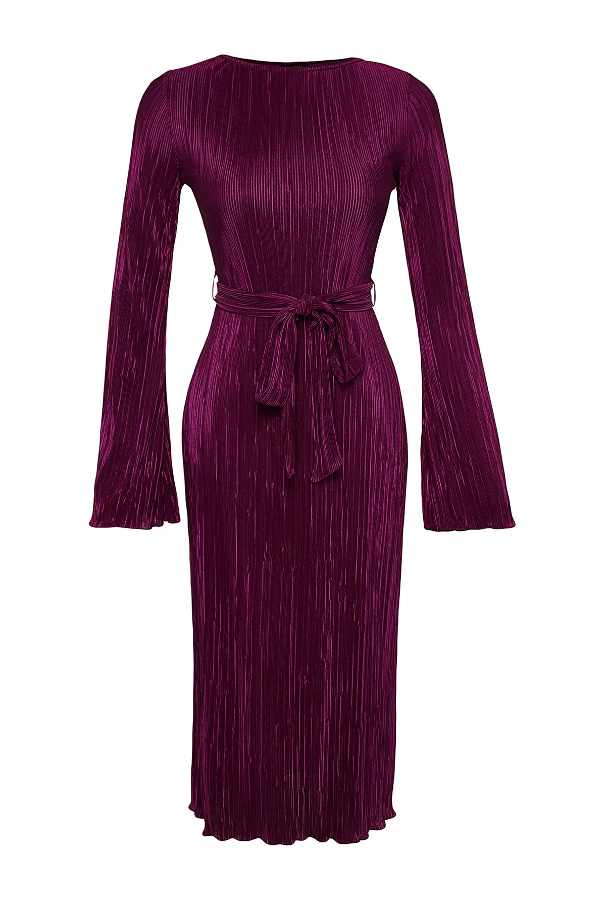 Trendyol Collection  Lila Premium-Faltenstoff, ausgestellte Ärmel, detailliertes A-Linien-Midi-Strickkleid TWOAW24EL00125