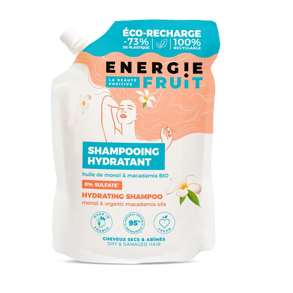 energie fruit MONOI & HUILE DE MACADAMIA BIO | CHEVEUX SECS Eco-recharge shampooing sans sulfate Monoï & huile de Madacamia BIO