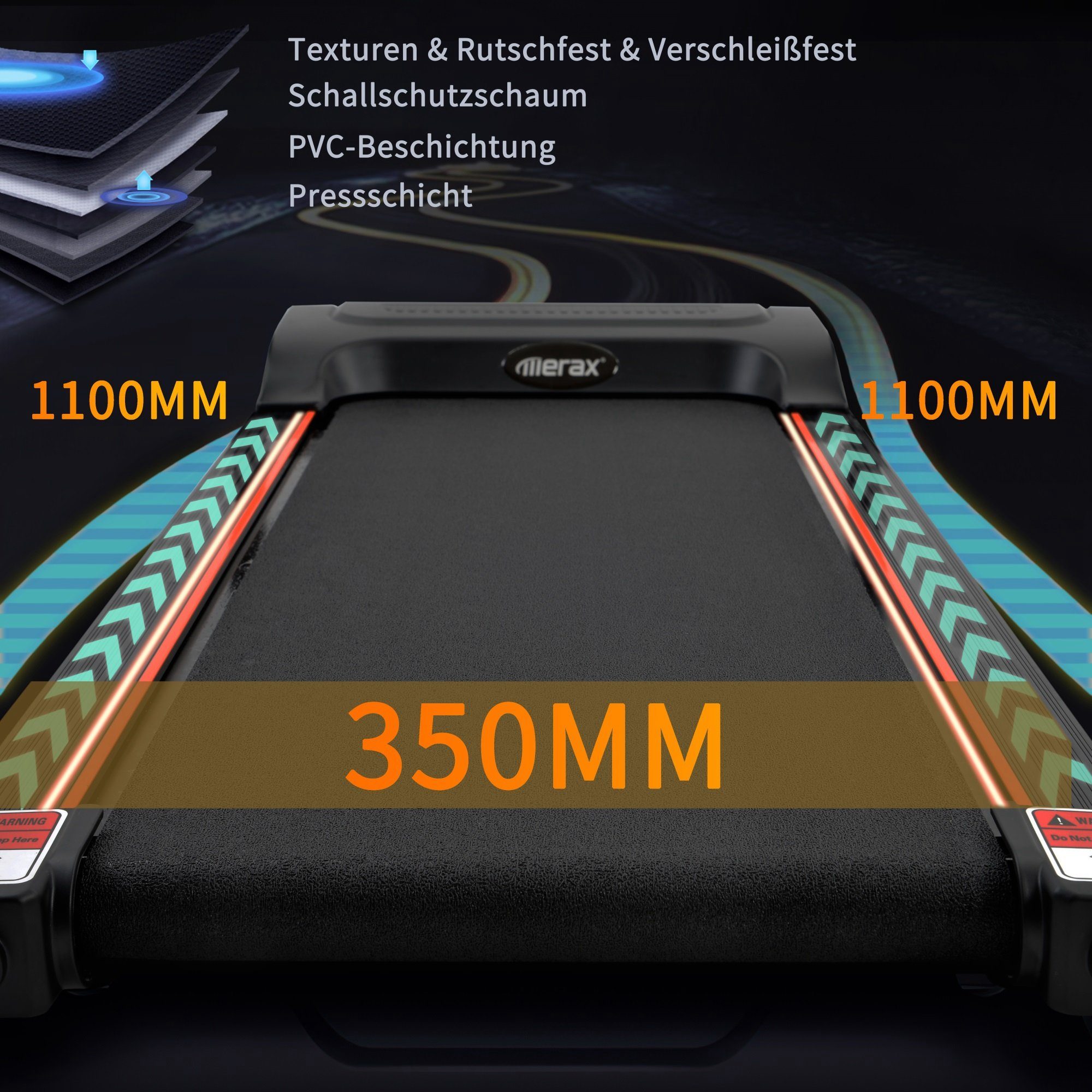 Merax Laufband faltbar mit Lautsprecher, Handpulsmessung und LED-Display, 12 automatische Programme, bis 12 km/h