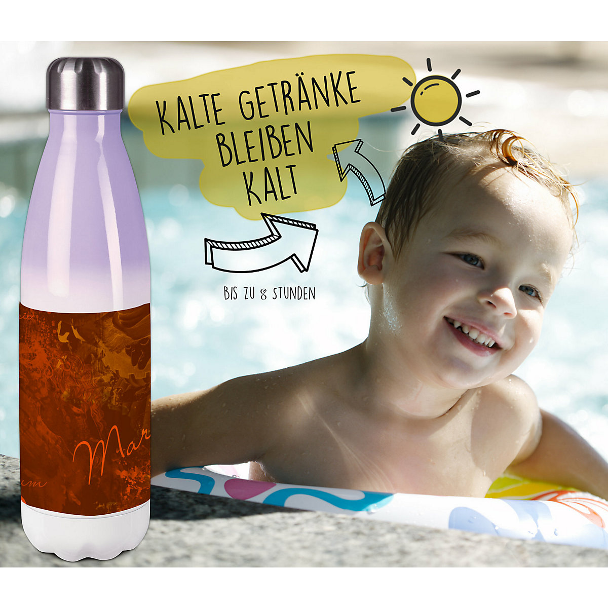 Edelstahl Kinder Thermoflasche / Trinkflasche bunt Traum Farbe braun Spülmaschinenfest, Auslaufsicher, Bruchfest, Doppelwandig, Für Heißgetränke geeignet, Mit Deckel, Isoliert