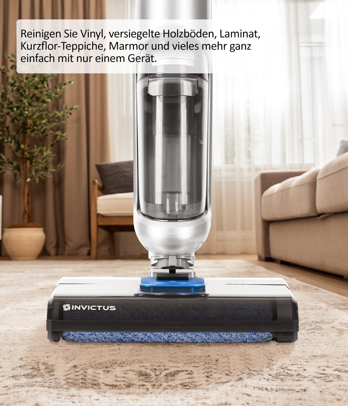 Genius Nass-Trocken-Akkusauger INVICTUS WD7 Akku Staubsauger Nasssauger mit Wischfunktion, beutellos, selbststehend, Selbstreinigung