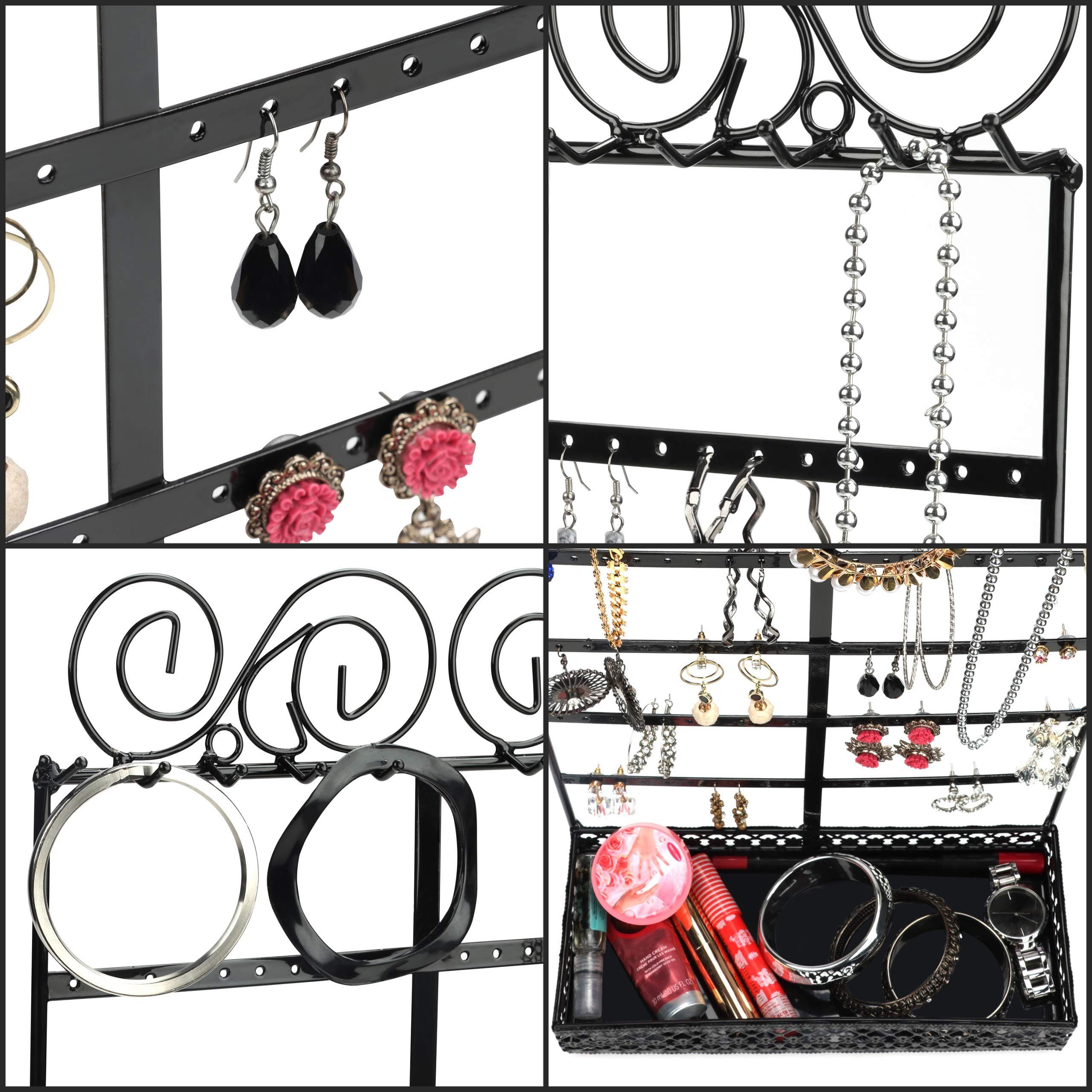Belle Vous Schmuckständer Jewelry Stand with 80 Holes, 10 Hooks, 5 Rows, Schmuckständer mit Fachboden für 80 Löcher, 10 Haken und 5 Reihen