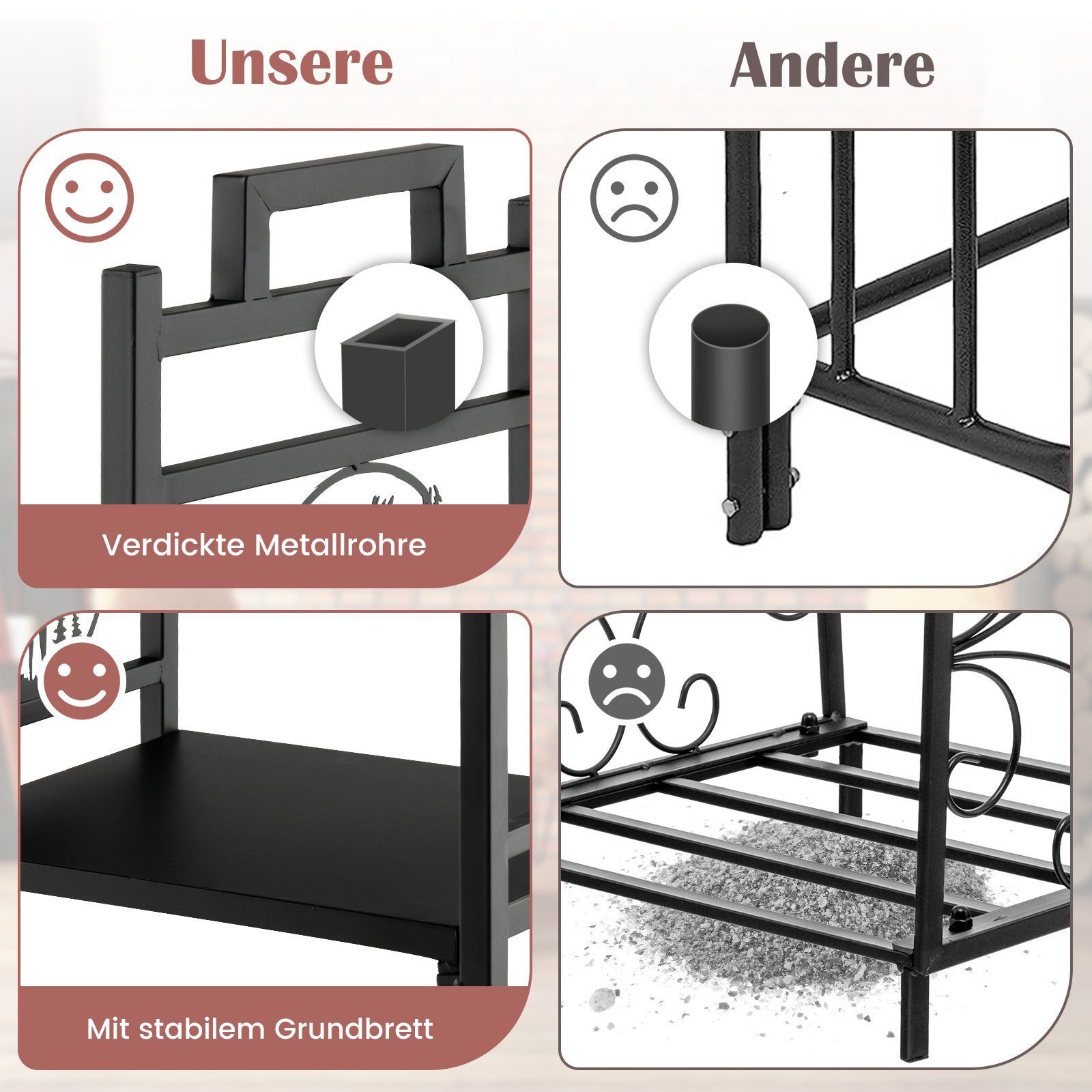 COSTWAY Kaminholzregal Brennholzregal, aus Metall, mit Griffen