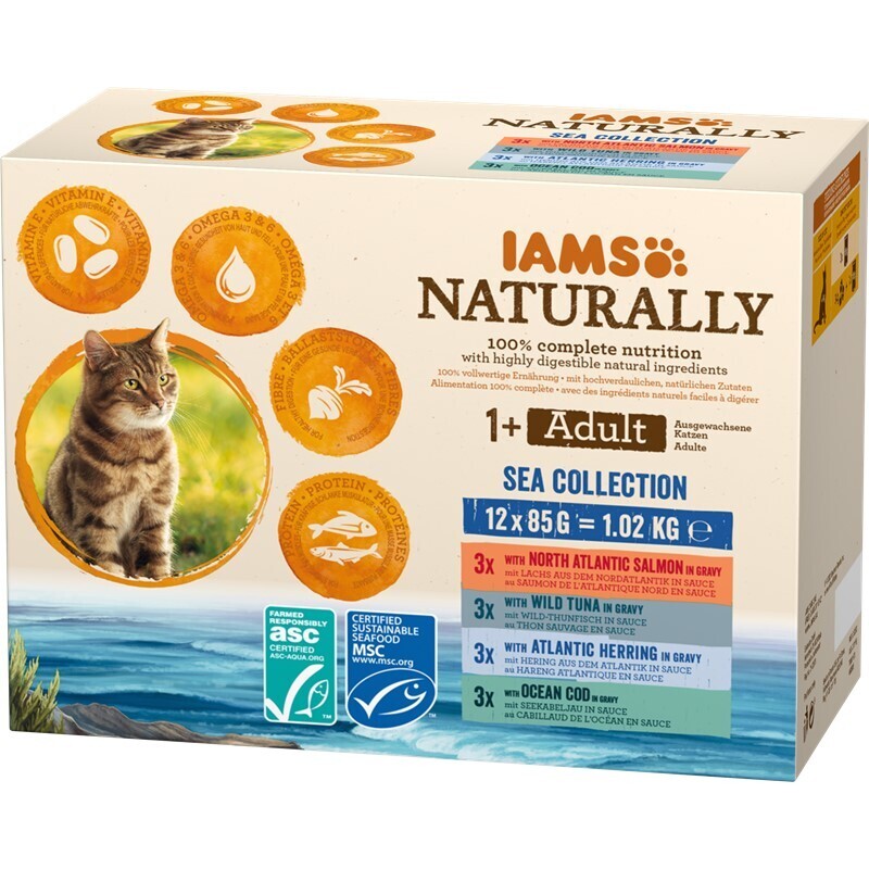 IAMS Nassfutter IAMS Naturally Adult 12x85g Sea Collection