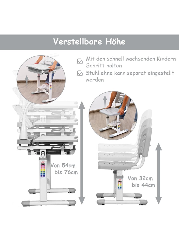 COSTWAY Kinderschreibtisch mit Lampe & Stuhl in Grau günstig kaufen onesize